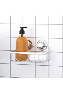 Teknotel Delme Vida Matkap Yok! Vakumlu, Yapışkanlı Şampuanlık Tek Katlı Banyo Rafı Krom DM241