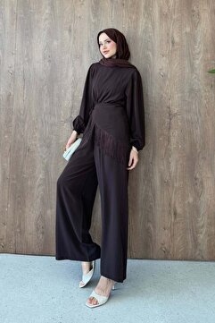Şulemoda Giyim Elora Püsküllü Tulum Kahverengi