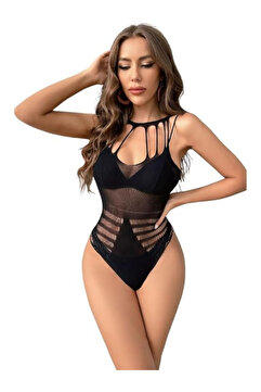 F.K Yanları Dekolteli Siyah Wrap Kesim Tasarım Büstiyer/Vücut Çorabı