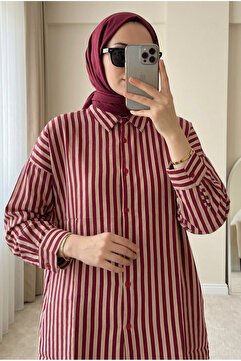 Kirazca Butik Kadın Çizgili Tunik Gömlek 80/85 Cm