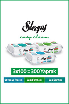 Sleepy Doğa Serisi Yüzey Temizlik Havlusu Mendili Çam+Okyanus+Dağ Esintisi 3x100 (300 Yaprak)