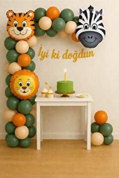 parti hediye sepeti Safari Temalı Doğum Günü Balon Seti | Aslan Kaplan Zürafa Folyo Balon ve Balon Zinciri Dahil