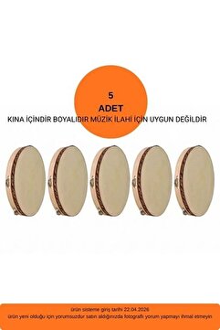 Tef Atölyesi Deri Tef 30 cm Ahşap 5 Zilli Tef Orta Boy Kına Tefi