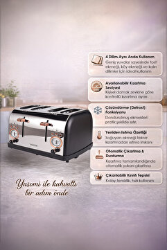 Yasomi YK-628T 4 Dilimli Geniş Yuvalı Ekmek Kızartma Makinesi