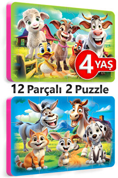 EVAKANCA 12 Parça Kalın EVA Puzzle Yapboz 2'li Çiftlik Hayvanları