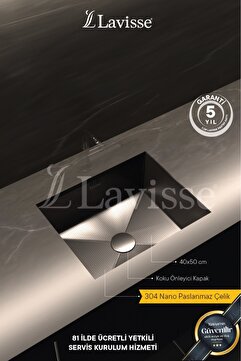 Lavisse Nano Çelik Eviye 45x55 (40x50iç) 10Yıl Garanti - Bal Peteği Dokulu -Siyah- Tezgah Altı&Üstü - Sifon Set Dahil