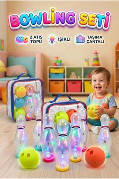 Tıfıl Toys 8 Parçalı Şeffaf Işıklı ve Sesli 6'lı Labutlu 2 Toplu Taşıma Çantalı Oyuncak Bowling Seti