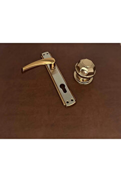 KOLDOOR Derya Saten Gold Aynalı Yale Çelik Kapı Kolu Sol Basar Tek Taraf + Tokmak Kapı Babası
