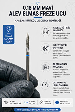 Rulia Professional 0.18 mm Mavi Alev Elmas Freze Ucu | Kütikül Temizleme ve Detay Manikür Ucu | Profesyonel Nail Drill Bit