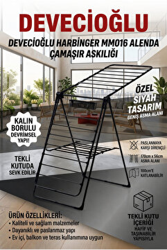 Devecioğlu Harbinger MM016 ALENDA (Siyah) Kalın Borulu Çamaşır Kurutma Askılığı