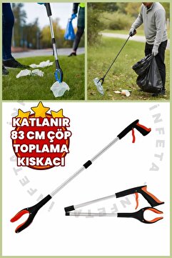 İnfeta 83 cm Katlanabilir Çöp Toplama Kıskacı Bas Tut Yengeç Çöp Toplama Aparatı
