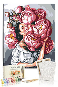 Tabdiko Sayılarla Boyama Seti 40 x 50 cm Tuval Şasesine Gerili Çiçekli Kadın