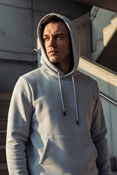 SÜVARİ Rahat Kalıp Kapüşonlu İçi Polarlı Beyaz Erkek Sweatshirt