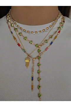 h&b design jewel Çelik Yeşil Kalp Detay Y Kolye