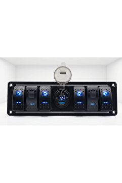 REVEX KAMP&KARAVAN AKSESUARLARI 6 tuşlu kontrol paneli 12/24V voltaj gösterge PD+QC 3.0 hızlı USB soket