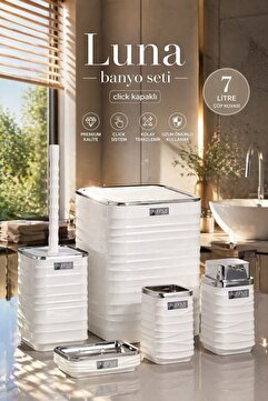 Okyanus Home Luna Beyaz Kromlu Kare 5'li Banyo Seti