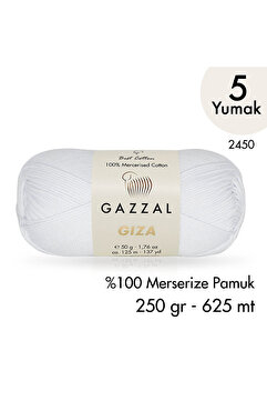 Gazzal Giza 2450-%100 Merserize Pamuk İplik Yazlık Örgü Amigurumi - 5 Yumak