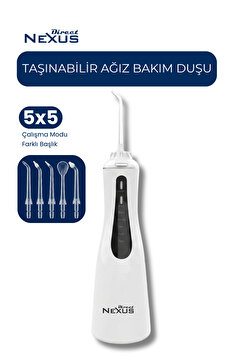 Direct NEXUS Şarjlı Taşınabilir Ağız Duşu 5 Başlıklı 5 Modlu IPX7 350 ml Beyaz