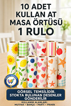 nistabolje 10 Adet Kullan At Masa Örtüsü Sıvı Geçirmez(1 RULO) Tek Kullanımlık 100x120 Cm Piknik Sofra Kağıdı