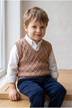 Babily Erkek Bebek Triko Süveter V Yaka Baklava Desenli Örgü