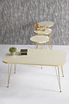 GOLDFALEZ Zigon Sehpa Ve Orta Sehpa Kr Set Gold Krem Tel