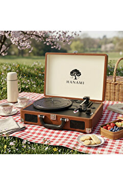 QUIQA Hanami Brown hem bluetooth'lu hem sarjlı tüm plakları çalabilen pikap