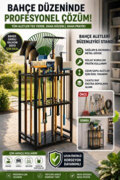 DEHALİMİTED Bahçe Aletleri Dolabı Metal Organizer Raf Kazma Kürek Tırmık Standı Çok Amaçlı Bahçe Organizeri