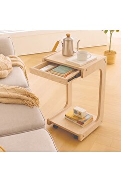 ka tasarım RollDesk Coffee Table | Fonksiyonel ve Modern Sehpa Çekmeceli Ahşap Koltuk Kanepe Önü Notebook Ve Servis Sehpası