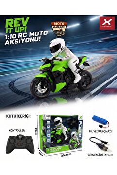 MotoGarage TH-Speed X Uzaktan Kumandalı RC Motosiklet Model - Yeşil - 1/10 Ölçek - Yarışçı Figürlü