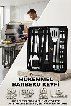 Transformacion Profesyonel Barbekü Seti 20 Parça Çantalı Paslanmaz Çelik Mangal Maşa Spatula Fırça Şiş 723132