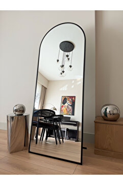EFFE YAPI DEKOR Siyah Metal Çerçeveli 180 X 70 Cm Demonte Ayaklı Oval Boy Aynası