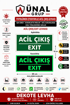 ünalgrup Fotolümen Fosforlu Acil Çıkış Acil Çıkış Yön Levhası Kolay Montaj İkaz Tabelası