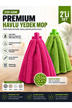 Cleanshe Premium Havlu Yedek Mop 2'li Set | İthal Kumaş | Ultra Emici | Elle Silmiş Gibi | Boşluk Üretim Şeklidir | Yeni