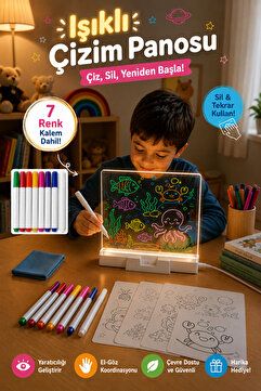 BEYZANA LED Işıklı Çizim ve Boyama Tahtası Stant ve 6 Adet Kalem Hediyeli