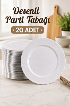 Ezupack 20'li Beyaz Renk LÜX SERT PLASTİK Parti Doğum Günü Sunum Davet Nişan Söz Akrilik Mika Kristal Tabak