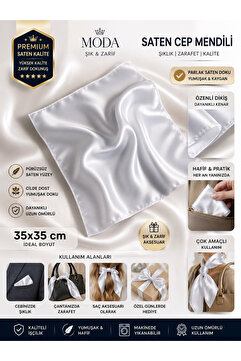 MODA Saten Cep Mendili yaka mendili 35x35 Cm – Beyaz – Şık Ve Zarif Aksesuar