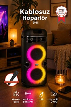 Torima Bluetooth Hoparlör Rgb Işıklı Mikrofonlu Taşınabilir Speaker D41 Siyah