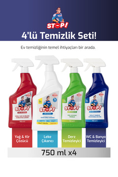 STOP Forte Zorlu Leke Seti 4 x 750 MLLeke, Derz,Yağ,Kir,Tuvalet,Banyo Temizleyici