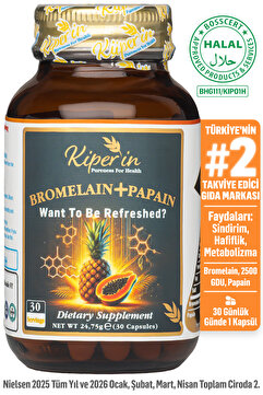 Kiperin Bromelain(2500 GDU) & Papain - Doğal Proteolitik Enzim (30Kapsül & 700Mg)