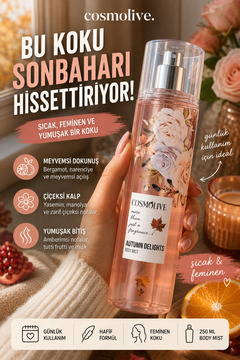 Cosmolive Vücut Spreyi Body Mist | Amber Romance | Autumn Delights | Kadın | Işıltılı | Nemlendirici | 250 ml