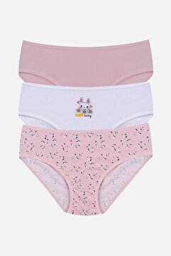 koza iç giyim Kız Çocuk 3'lü Çıtır Çiçek Desenli Slip
