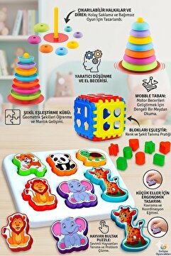 oruçoyuncak Eğitici Oyuncaklar Sallanan Halkalar + Sevimli Hayvanlar Bultak + Bultak Puzzle Bebek ilk Oyuncakları