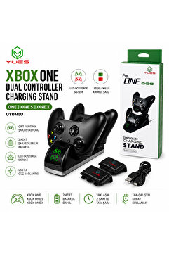 YUES Xbox One / One S Gamepad Şarj Standı + Şarjlı Batarya – LED Göstergeli Dock, USB 5V