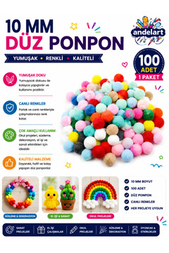 andelart Ponpon 10 mm 100 LÜ 1 Paket Karışık Renk Pon Pon