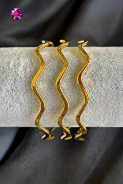 Arus Desenli Çelik Gold Ajda Bilezik Seti (3'LÜ) 6,5 çap 22 cm. Tek Ebat