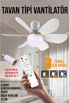 FİTHOME Sessiz Led Işıklı Çok Fonksiyonlu Kolay Kurulum Tavan Vantilatörü Duy Hediye 6 KANATLI