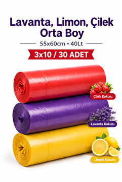 naft Plus Büzgülü Çöp Torbası 55x60 3'Lü Eko Paket Lavanta-Çilek-Limon Kokulu Çöp Poşeti