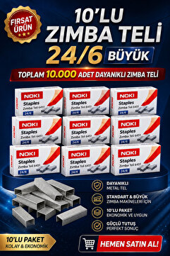 ANI OFİS KIRTASİYE A K Zımba Teli 24/6 Büyük – 10’lu Paket (Toplam 10.000 Tel) / Dayanıklı Metal Tel