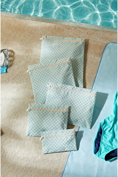 Ocean Home Textile 5'li Su Geçirmez Pvc Astarlı Mint Dama Desen Mayo Islak Kuru Kirli Temiz Çamaşır Çantası