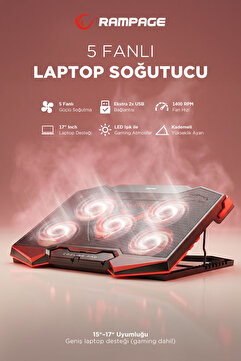 Rampage Marka: Addison Ad-rc5 Siyah 5 Fan Ve 2 Usb 15"-17" Notebook Soğutucu Stand Kategor